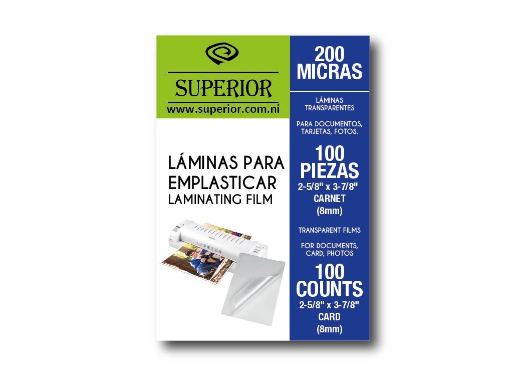 LAMINA PARA EMPLASTICAR 100 PZA CARNET 2-5/8" x 3-7/8" (8mil) 200 MICRAS